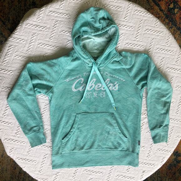 Cabela’s Embroidered Logo Hoodie Womens Small Teal Fleece Lined Gorpcore Outdoor - Picture 1 of 9